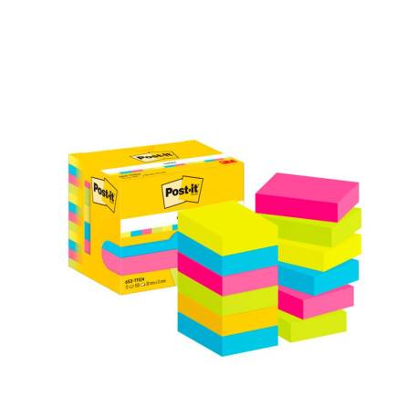 Bloc de notas adhesivas quita y pon post-it 38x51 mm colores neon. Pack de 12 blocs