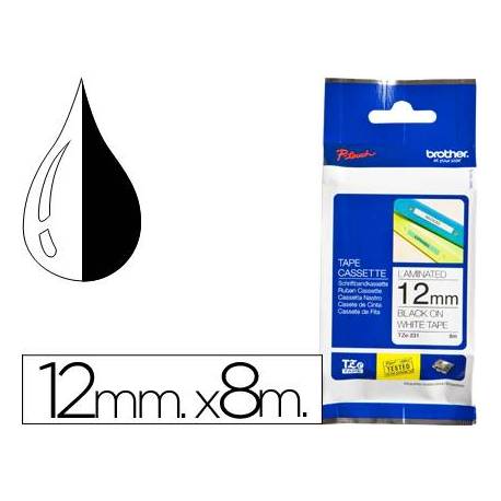 Cintas Brother TZE-231 12mm (ancho) x 8m (largo) laminada blanco/negro