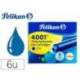 Tinta para plumas pelikan color azul real caja 6 cartuchos