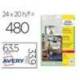 Etiqueta adhesiva Avery poliester blanco 63,5x33,9 mm para impresora laser pack de 480 unidades