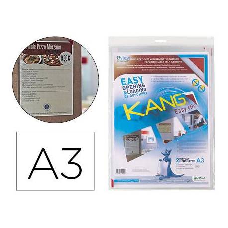 FUNDA DE PRESENTACION TARIFOLD ADHESIVA REMOVIBLE DIN A3 CON ESQUINA MAGNETICA CAPACIDAD PARA 10 HOJAS