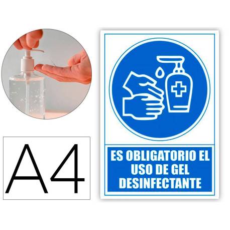 PICTOGRAMA ARCHIVO 2000 OBLIGATORIO EL USO DE GEL DESINFECTANTE PVC AZUL 210X297 MM
