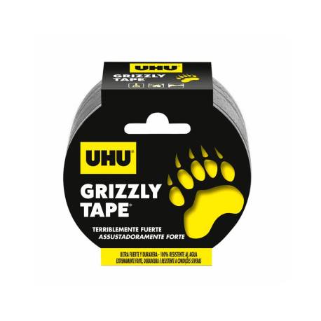 CINTA ADHESIVA MARCA UHU AMERICANA GRIZZLY TAPE ULTRAFUERTE COLOR PLATA 10 MT X 48 MM