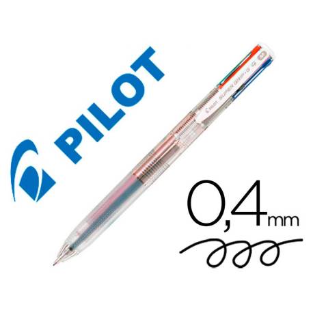 BOLIGRAFO PILOT SUPERGRIP 4 COLORES RETRACTIL SUJECION DE CAUCHO TINTA BASE DE ACEITE CUERPO COLOR