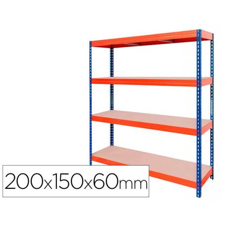 ESTANTERIA METALICA AR STABIL XL 200X150X60 CM 4 ESTANTES 430 KG POR ESTANTE BANDEJA DE MADERA SIN TORNILLOS