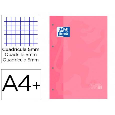 RECAMBIO COLOR 1 OXFORD DIN A4+ 80 HOJAS 90 GR CUADRO 5 MM 4 TALADROS COLOR ROSA