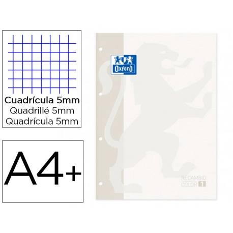 Recambio Oxford DIN A4 + 4 taladros 90 gr cuadrícula 5mm color blanco