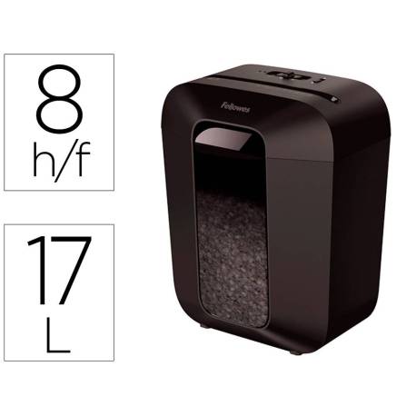 DESTRUCTORA DE DOCUMENTOS MARCA FELLOWES LX-41 CAPACIDAD 8H SEGURIDAD P4 DESTRUYE GRAPAS CLIPS Y TARJETA PAPELERA 17 L