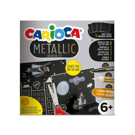 SET DE DIBUJO MARCA CARIOCA METALLIC POP UP CARD CREATOR 3D 17 PIEZAS