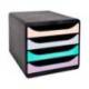 FICHERO DE CAJONES SOBREMESA MARCA EXACOMPTA BIG-BOX AQUAREL NEGRO 4 CAJONES COLORES PASTEL GLOSSY