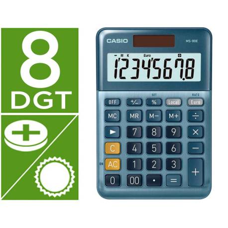 CALCULADORA CASIO MS-80E SOBREMESA 8 DIGITOS TX +/- TECLA DOBLE CERO AZUL