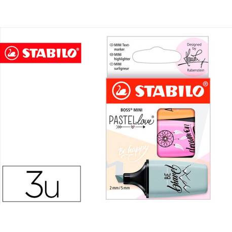 ROTULADOR STABILO BOSS MINI PASTEL LOVE ESTUCHE DE 3 UNIDADES FUCSIA HELADO/NARANJA PALIDO/GRIS