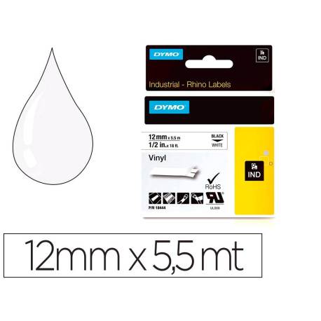 CINTA MARCA DYMO VINILO BLANCO 12MM X 5,5MT PARA ETIQUETADORA RHINO