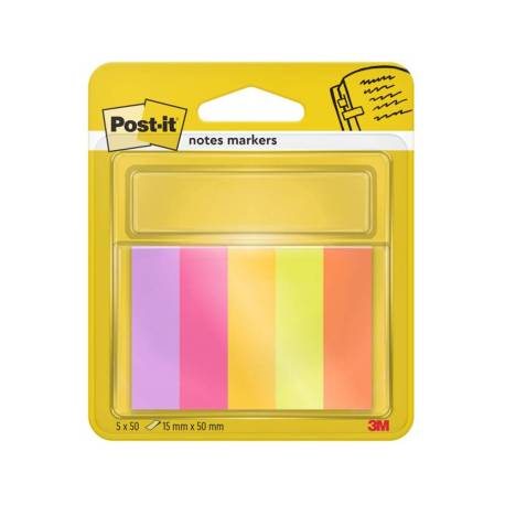 BLOC DE NOTAS ADHESIVAS QUITA Y PON MARCA POST-IT MININOTAS ENERGETIC COLOUR 15 X 50 MM 50 HOJAS PACK DE 5 UNIDADES