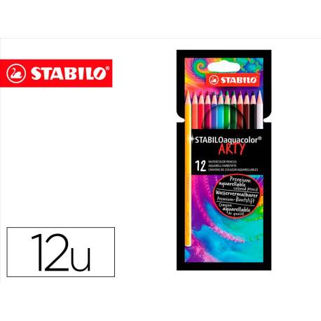 LAPICES DE COLORES STABILO AQUACOLOR ARTY LINE ACUARELABLES ESTUCHE DE CARTON 12 UNIDADES