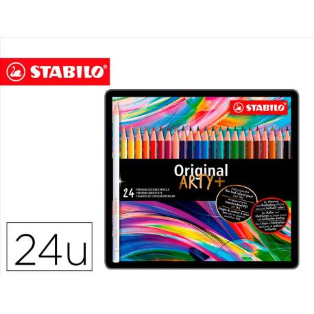 LAPICES DE COLORES MARCA STABILO ACUARELABLES ORIGINAL ARTY ESTUCHE METALICO DE 24 COLORES SURTIDOS