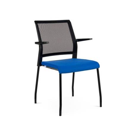 SILLA ROCADA CONFIDENTE BRAZOS FIJOS ESTRUCTURA METALICA ASIENTO TELA IGNIFUGA COLOR AZUL RESPALDO MALLA