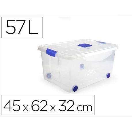 CONTENEDOR PLASTICO MARCA PLASTICFORTE N 5 TRANSPARENTE CON TAPA CAPACIDAD 57 L