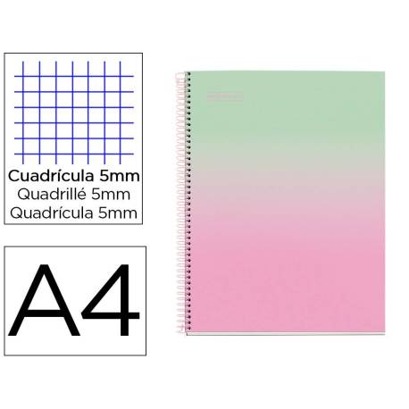 CUADERNO ESPIRAL MARCA MIQUELRIUS DIN A4 80 HOJAS CUADRO 5 MM 90 GR GRADIENT ROSA VERDE MENTA