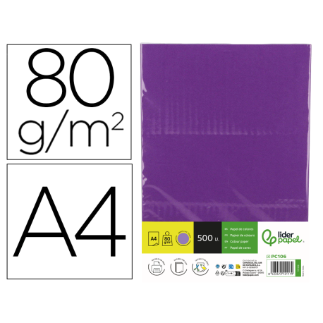 PAPEL COLOR MARCA LIDERPAPEL DIN A4 80 GR LILA INTENSO PAQUETE DE 500 HOJAS