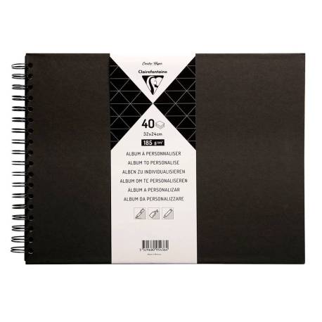 ALBUM ESPIRAL PARA PERSONALIZAR MARCA CLAIREFONTAINE TAPA DURA NEGRA 32X24 CM 40 HOJAS 185 GR