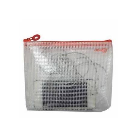 BOLSA MULTIUSOS MARCA OFFICE BOX MALLA DIN A6 CON CREMALLERA ROJO 145X180 MM