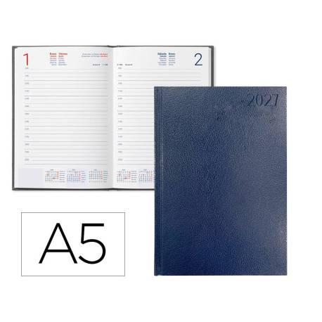AGENDA OFICINA MARCA LIDERPAPEL 2027 ENCUADERNADA CORFU DIA PAGINA A5 BILINGUE 60G PAPEL FSC BLUE