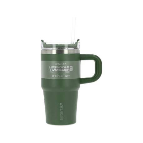 TAZA TERMICA ASA MARCA ANTARTIK PULSE ISOTERMICA TAPA HERMETICACERO INOXIDABLE PAJITA LIBRE BPA VERDE MILITAR 570 ML