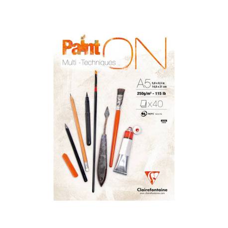 BLOC DE DIBUJO MULTITECNICAS MARCA CLAIREFONTAINE PAINT ON DIN A5 ENCOLADO 40 HOJAS 250 GR LISO
