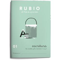 Cuaderno Rubio Escritura nº 1 Las vocales y los números 1, 2 y 3 con puntos, dibujos y grecas 20 páginas